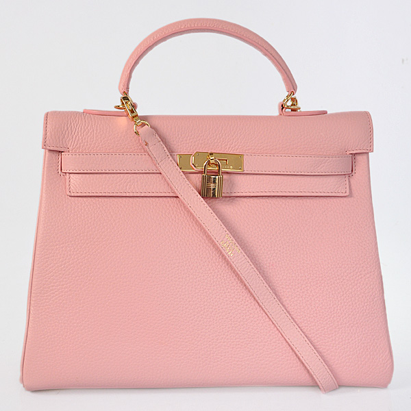 K35CPG Kelly di Hermes 35CM pelle Clemence nel colore rosa con disco d'oro